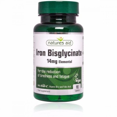 Natures Aid Iron Bisglycinate with Ester C Vitamin B12 Folic Acid 90 Tablets