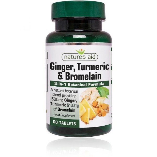 Natures Aid Ginger Turmeric & Bromelain 60 Tablets