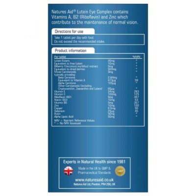 Natures Aid Lutein Eye Complex with 10mg Lutein Bilberry and Alpha Lipoic Acid 30 Tablets