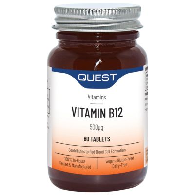 Buy Quest Vitamin B12 500Mcg 60 Tablets online from Mulberry Bush Wholefoods. UK Supplier of Vitamins Minerals Herbal & Holistic