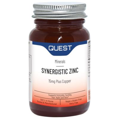 Buy Quest Synergistic Zinc 90 Tablets online from Mulberry Bush Wholefoods. UK Supplier of Vitamins Minerals Herbal & Holistic S