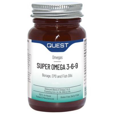 Buy Quest Super Omega 3-6-9 90 Capsules online from Mulberry Bush Wholefoods. UK Supplier of Vitamins Minerals Herbal & Holistic
