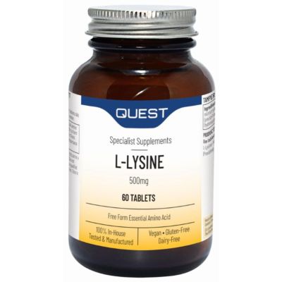 Buy Quest L-Lysine 500mg 60 Tablets online from Mulberry Bush Wholefoods. UK Supplier of Vitamins Minerals Herbal & Holistic Sup