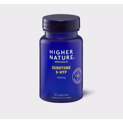 Buy Higher Nature Serotone 5HTP 100mg 30 veg capsules from Mulberry Wholefoods online UK Supplier.