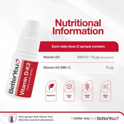 BetterYou Vitamin D+K2 - (D3 3000IU) 12ml Oral Spray