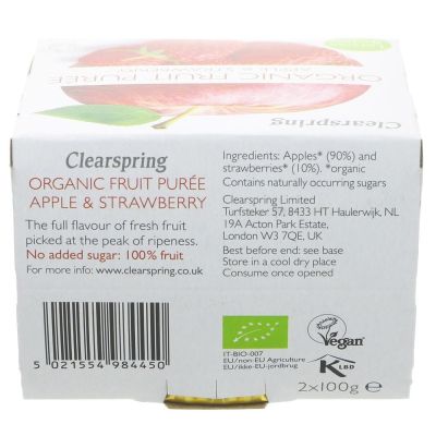Buy Clearspring Organic Fruit Puree - Apple & Strawberry 2x100g Online − UK Supplier