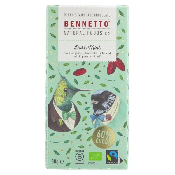 Bennetto Organic Dark Mint Chocolate 80g