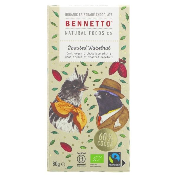 Bennetto Organic Toasted Hazelnut Dark Chocolate 80g