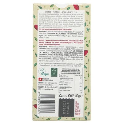 Bennetto Organic Toasted Hazelnut Dark Chocolate 80g