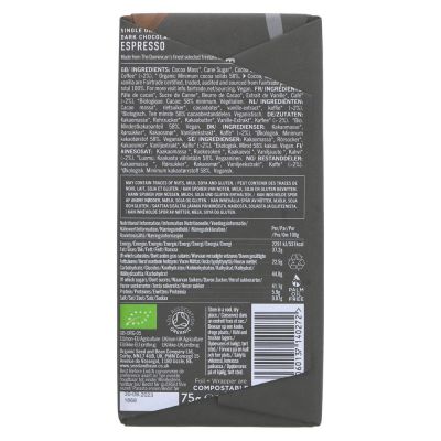 Seed & Bean Organic Dark Espresso Chocolate Bar 85g
