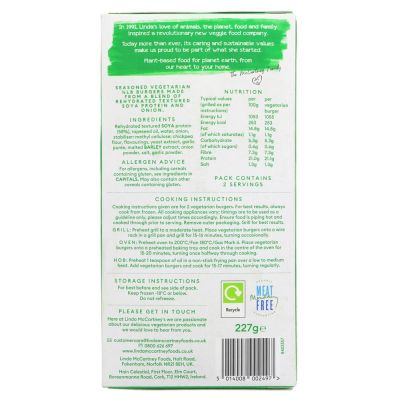 Linda McCartney Vegetarian 1/4ilb Burgers (2) 227g