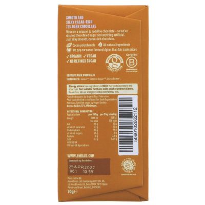 Ombar Raw Cacao 72% Bar 70g