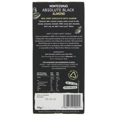 Montezumas Absolute Black & Almonds 100% 90g