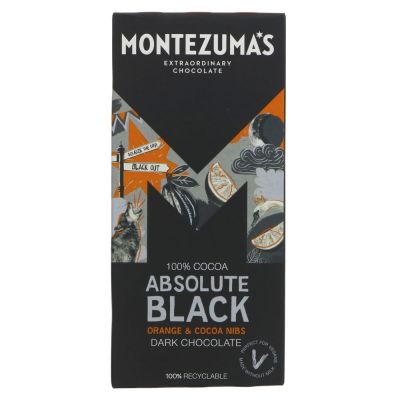 Montezumas Absolute Black 100% Cocoa with Orange & Cacao Nibs 90g