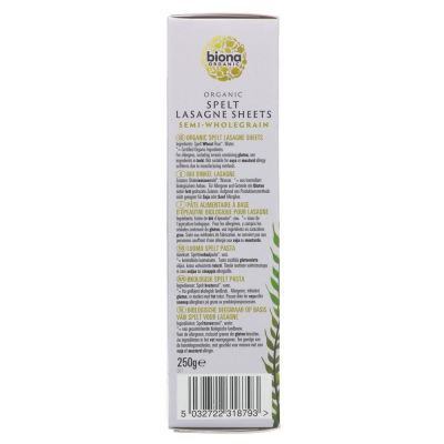 Biona Organic Spelt Lasagne Sheets - Semi-Wholegrain 250g