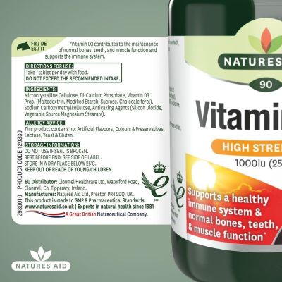 Natures Aid Vitamin D3 1000iu (25ug) 90 Tablets