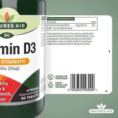 Natures Aid Vitamin D3 1000iu (25ug) 90 Tablets