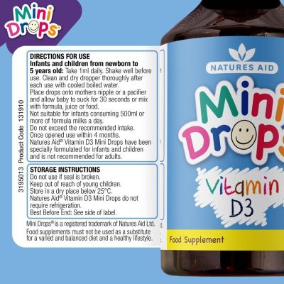 Natures Aid Vitamin D3 400iu Mini Drops for infants & children 50ml