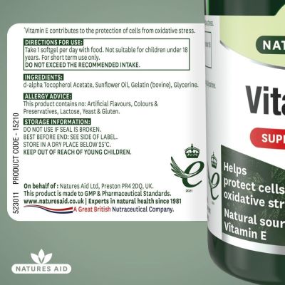 Natures Aid Vitamin E 1000iu Natural Form 30 Softgels