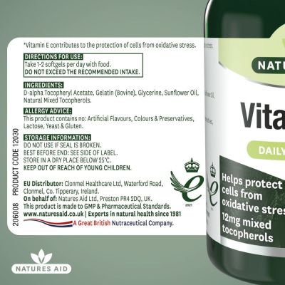 Natures Aid Vitamin E 200iu Natural Form 60 Softgels