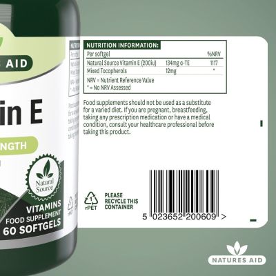 Natures Aid Vitamin E 200iu Natural Form 60 Softgels