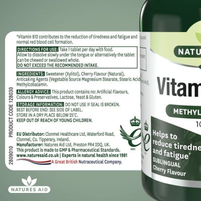 Natures Aid Vitamin B12 1000ug (Sublingual) 90 Tablets