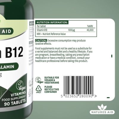 Natures Aid Vitamin B12 1000ug (Sublingual) 90 Tablets