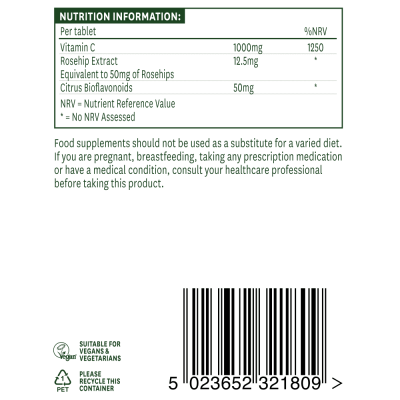 Natures Aid Vitamin C 1000mg Low Acid (with Rosehips & Citrus Bioflavonoids) 30 Tablets
