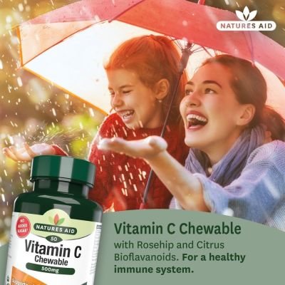 Natures Aid Vitamin C 500mg Sugar Free Chewable (with Rosehips & Citrus Bioflavonoids) 50 Tablets