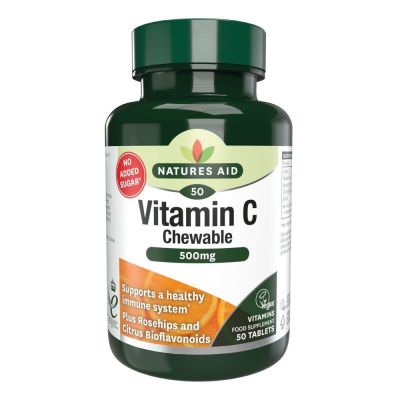 Natures Aid Vitamin C 500mg Sugar Free Chewable (with Rosehips & Citrus Bioflavonoids) 100 Tablets