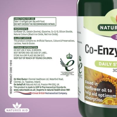 Natures Aid Co-Q-10 100mg (Co Enzyme Q10) 90 Softgels
