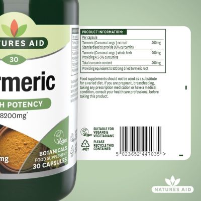 Natures Aid Turmeric 8200mg (High Potency) 30 Capsules