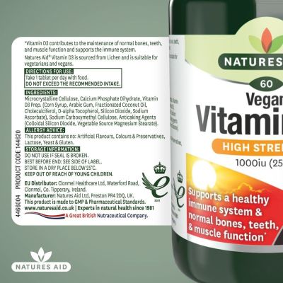 Natures Aid Vegan Vitamin D3 1000iu (25ug) 60 Tablets