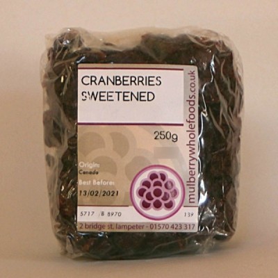 Buy Mulberry Bush Wholefoods Cranberries Sweetened 250g Dried Fruit Online − UK Supplier