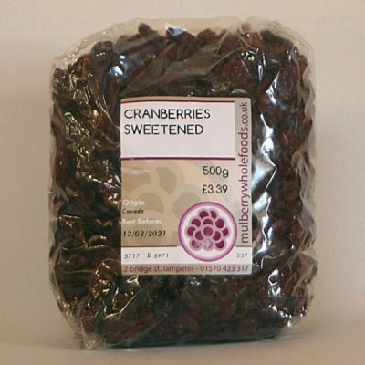 Buy Mulberry Bush Wholefoods Cranberries Sweetened 500g Dried Fruit Online − UK Supplier